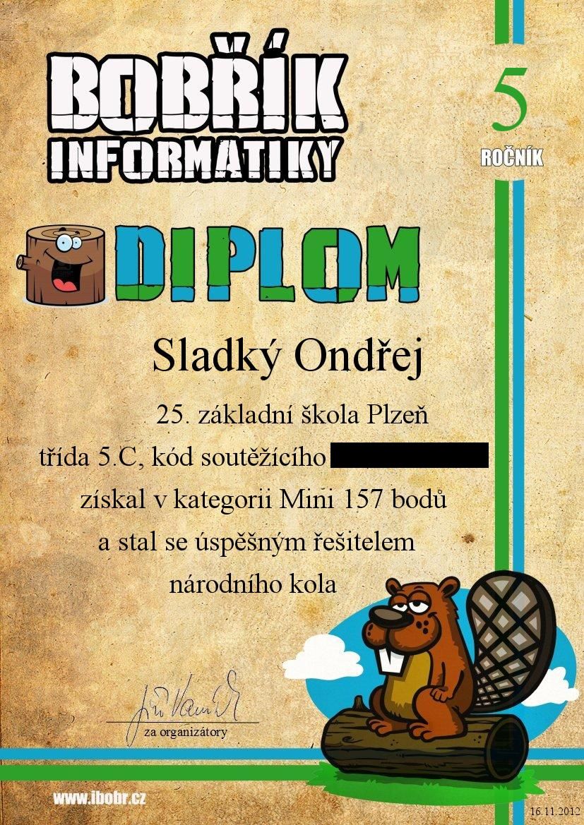 Diplom Ondřeje Sladkého
